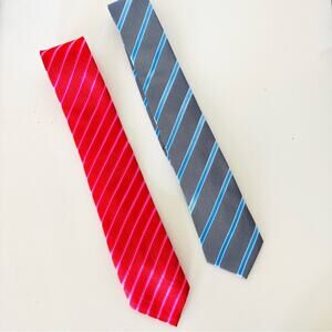 NEW MENS ASOS Red Pink Blue Grey Striped Textured Silk Tie Set 2 Business Casual